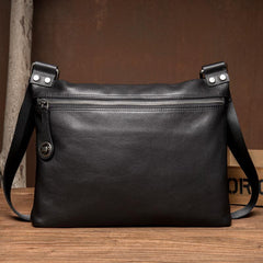Fashion Black Leather 10 inches Mens Courier Bag Messenger Bags Postman Bag for Men