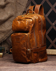 Cool Coffee Leather Mens Backpacks Large Large Travel Backpacks for Men
