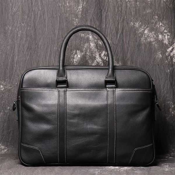 Black Leather Mens 15 inches Large Laptop - Back View