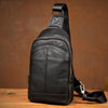 Black Leather Mens Cool Sling Bag Sling Pack Crossbody Pack Chest Bag for men