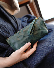Vintage Black Leather Wristlet Wallet Womens Zip Around Wallets Black Ladies Zipper Clutch Wallet for Women