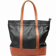 Black Vintage Leather Men Womens Large Tote Bag Brown Shoulder Tote Bag Shopper Tote For Men