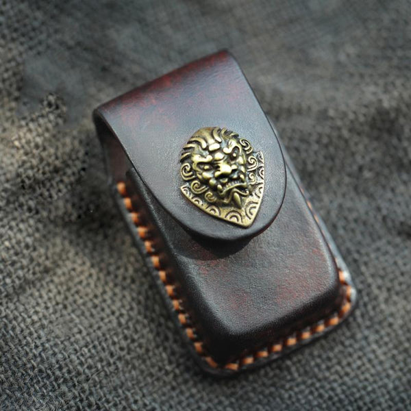 Cool Handmade Leather Mens Cartier Lighter Case - Back View