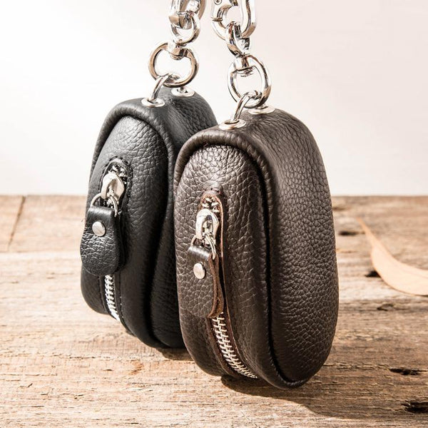 Black Leather Mens Small Car Key Wallets - Back View