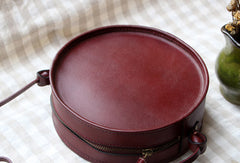 Handmade Black Leather Circle bag for women leather shoulder bag crossbody bag