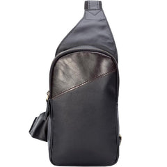 Casual Black Leather Mens Sling Bag Chest Bag Black Sling Shoulder Bag One Shoulder Backpack for Men
