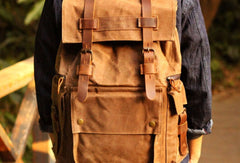 Mens Cool Waxed Canvas Backpack Black Travel Backpack Canvas Hiking Backpack for men