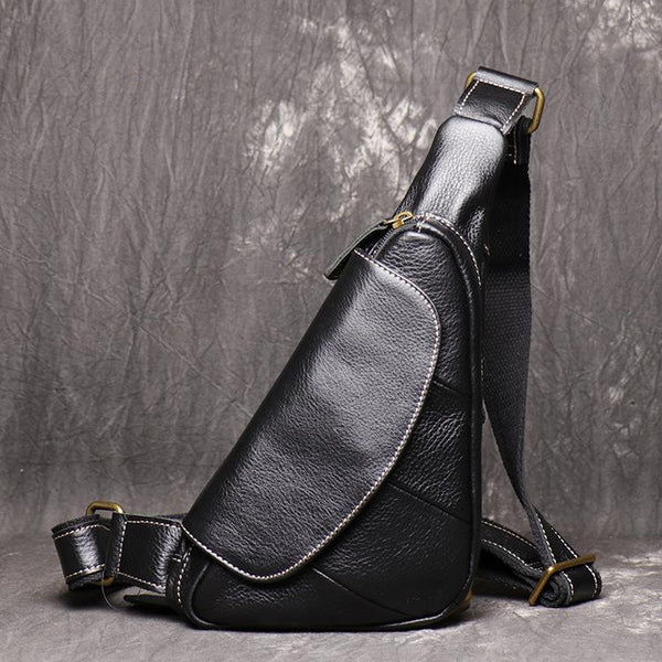Cool Leather Black Sling Bag Men's Small - Back View