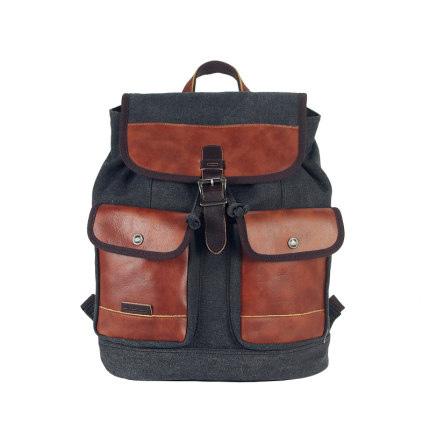 Fashion Canvas Leather Mens Khaki Backpack School Backpack Black Canvas Travel B LST01391063
