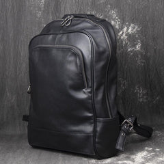 Cool Black Leather Mens Backpacks 15inch Laptop Backpacks School Backpack for Men