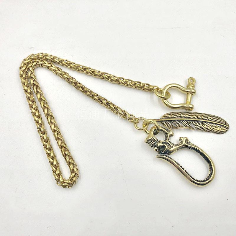 Cool SKull Brass Feather 19‘â€?Rock Wallet Chain Biker Pants Chain jeans chain jean chain for Men