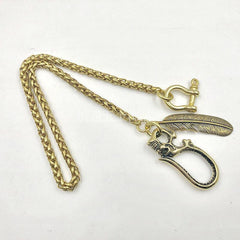 Cool SKull Brass Feather 19‘â€?Rock Wallet Chain Biker Pants Chain jeans chain jean chain for Men