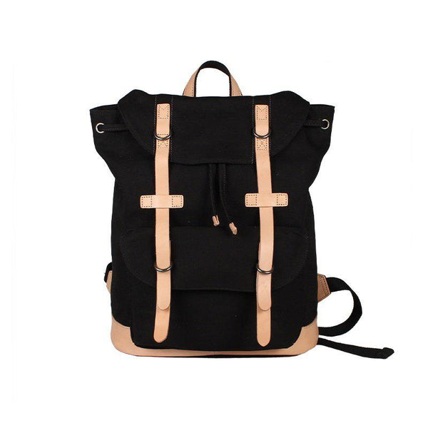Black Fashion Canvas Leather Mens Laptop Backpack Navy Blue College Backpack Tra LST01391060