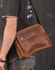 Cool Leather Small Messenger Bag Vintage Small Shoulder Bag For Men