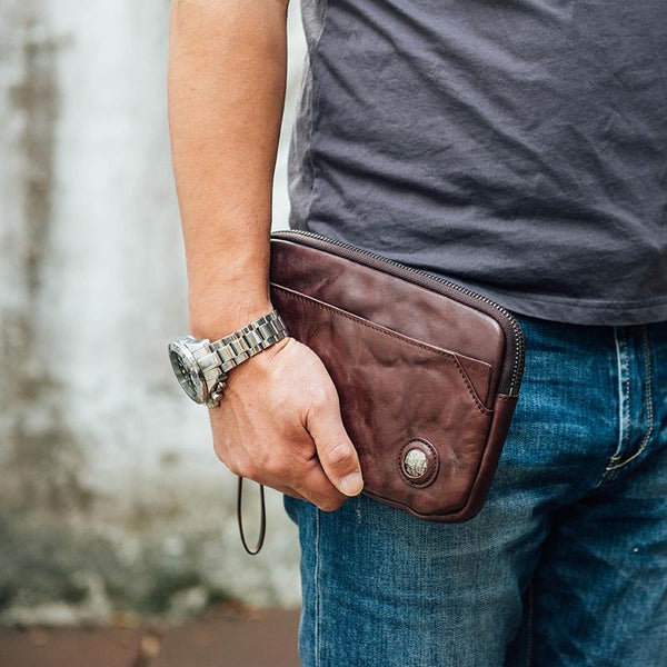 Cool Black Leather Mens Long Wallets Large - Back View