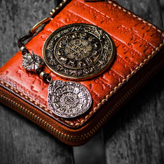 Handmade Leather Tibetan Tooled Mens billfold Wallet Cool Chain Wallet Small Biker Wallets for Men