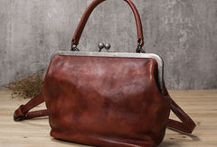 Handmade Genuine Bag Vintage Frame Leather Handbag Shoulder Bag Crossbody Bag Women Leather Purse - EverHandmade