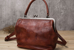 Handmade Genuine Bag Vintage Frame Leather Handbag Shoulder Bag Crossbody Bag Women Leather Purse