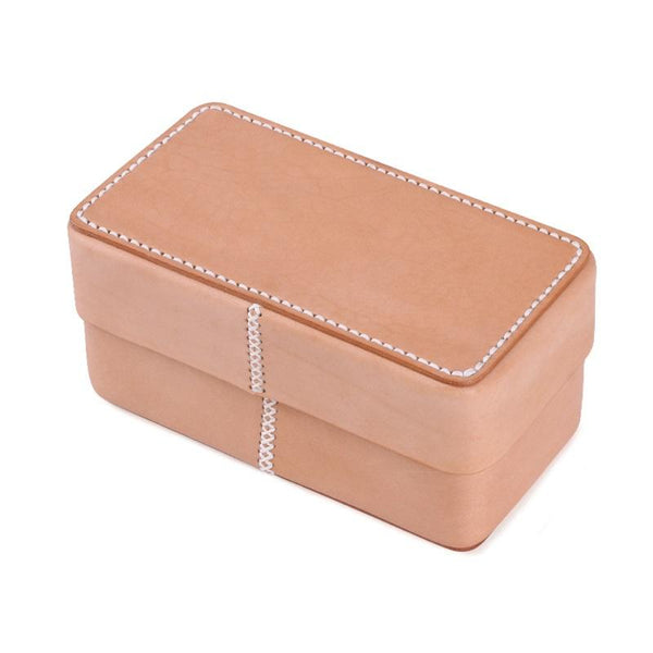 Beige Womens Leather Storage Box Portable Cosmetic - Back View