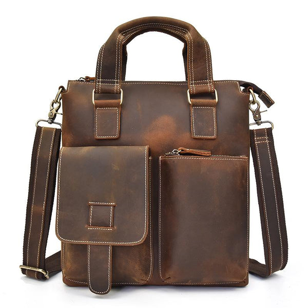 Brown Leather Mens Vintage Work Bag Handbag Briefcase Shoulder Bags Business Bags For Men