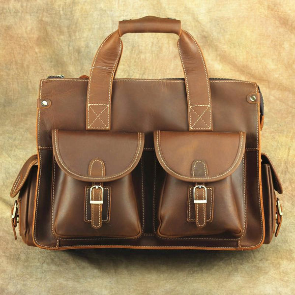 Brown Leather Mens 14 inches Business Laptop - Back View