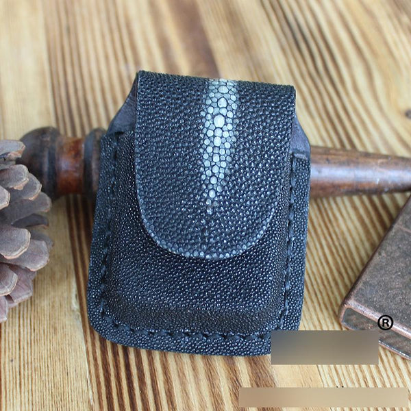 Mens Black Leather Classic Zippo Lighter Handmade - Back View