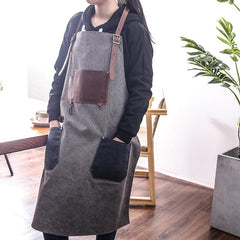 Canvas Leather Mens Womens Gray Craftsman Cafe Staff Clothes Work Apron for Men