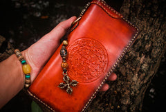 Handmade leather Tibet biker wallet long wallet black leather men phone