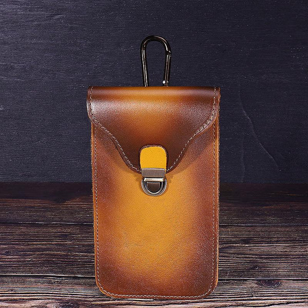 Tan Leather Cell Phone Holster Mens Belt - Back View