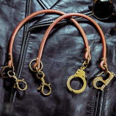 Cool Men's Leather Gold Brass Hook Key Chain Pants Chains Biker Wallet Chain For Men