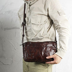 Casual Black Leather Mens Cool Side Bag Messenger Bag Coffee Postman Courier Bag for Men