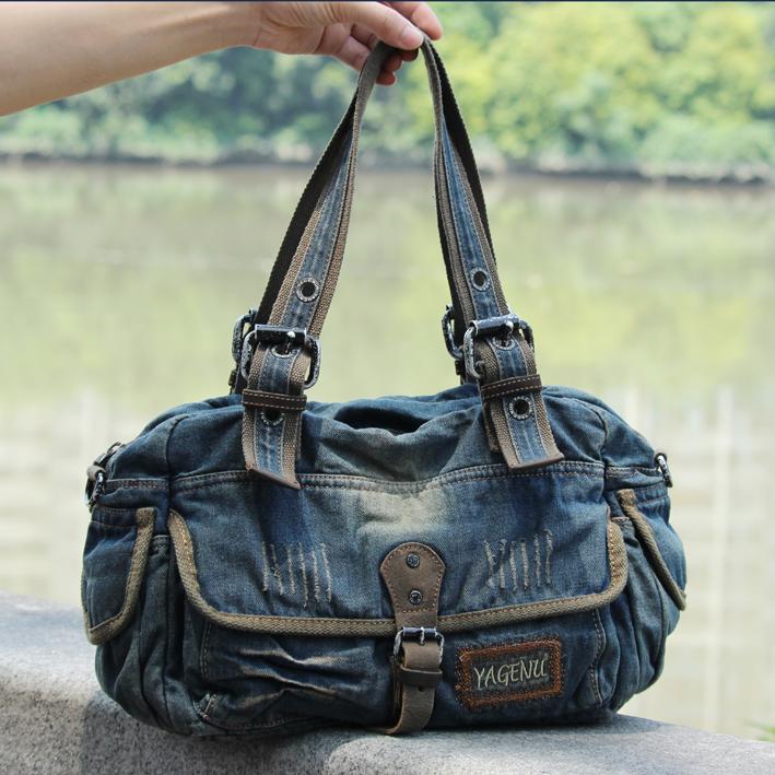 Denim Blue Mens Womens Large Shoulder Bag Handbag Blue Jean Messenger Bag For Men