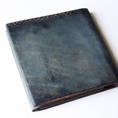 Handmade Vintage Leather Mens Small Bifold Wallet Cool billfold Wallet for Men