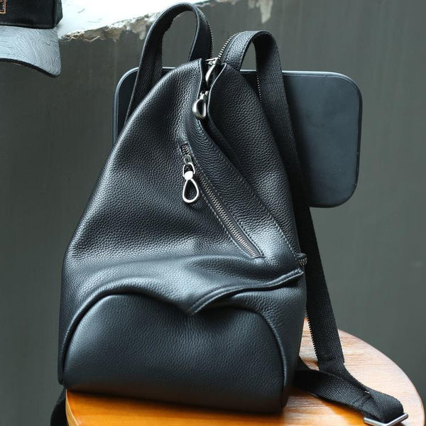 Badass Black Leather Backpack Men's Sling Bag Chest Bag One shoulder Backpack Sl FY02281025