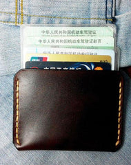 Dark Brown Leather Mens Slim Front Pocket Wallets Leather Cards Wallet for Men