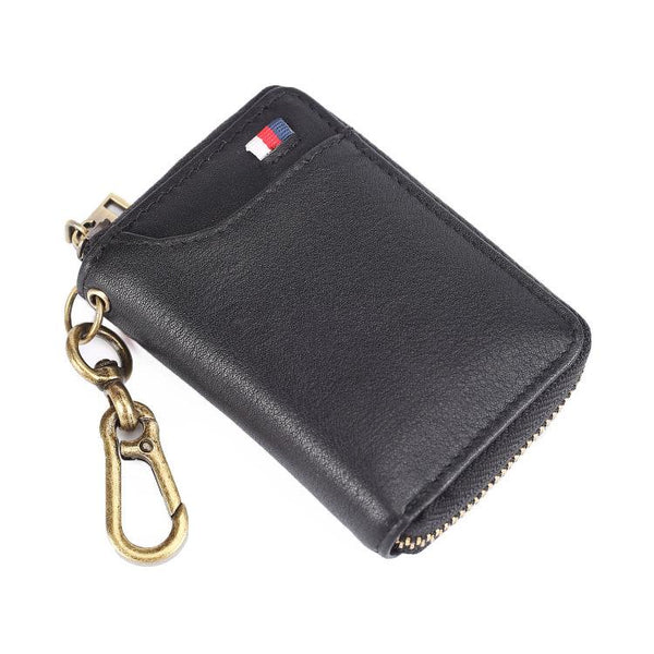 Cool Black Leather Men's Zipper Card Holder - Back View