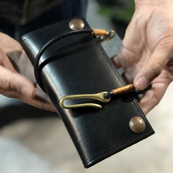 Handmade Leather Mens Cool Long Leather Wallet Biker Wallet Clutch Wallet for Men