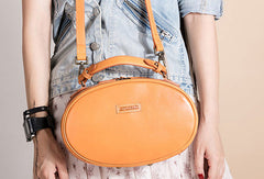 Leather Womens Round Handbag Crossbody Bag Shoulder Bag Purse For Women - EverHandmade