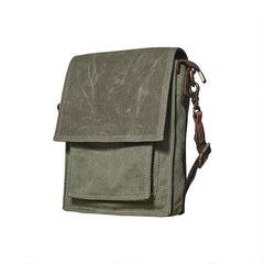 Canvas Mens Vertical Messenger Shoulder Bag Green Small Side Bag Courier Bag for Men