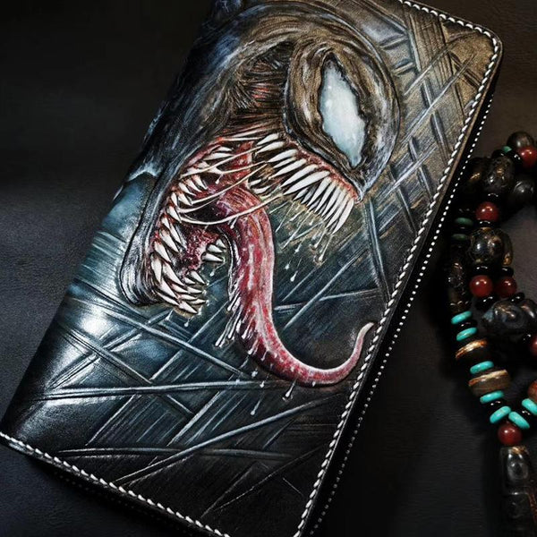 Badass Black Leather Men's Venom Long Biker - Back View