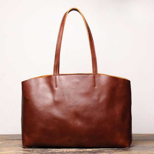 Vintage Mens Womens Leather Large Brown Tote - Back View