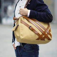 Cool Canvas PU Men's Casual Travel Shoulder Bag Travel Handbag Small Weekender Bag For Men