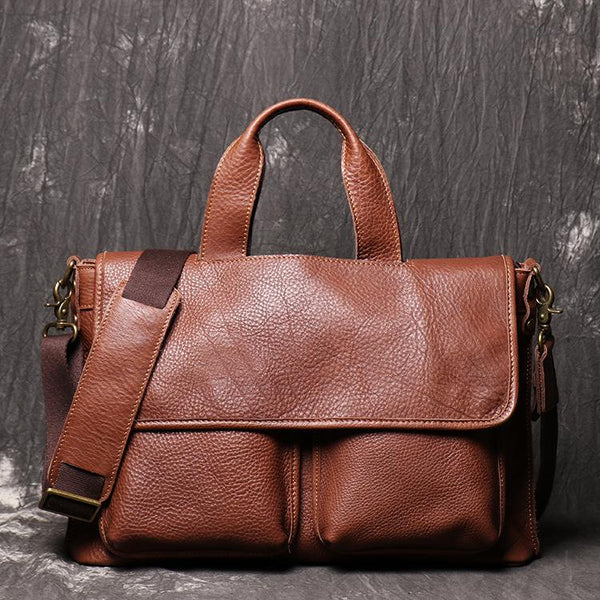 Brown Leather Mens Business Briefcase 14'' Laptop Work Bag Brown Handbag Briefca FY03182007