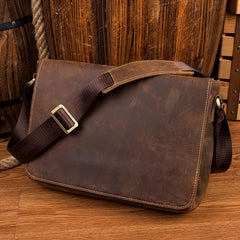 Dark Brown Leather 13 inches Mens Messenger Bags Courier Bags Postman Bag for Men