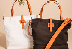 Leather Handbag Canvas Tote Bag Shoulder Bag Purse For Women - EverHandmade