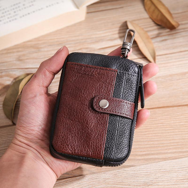 Leather Mens Card Wallets Cool Small Zipper - Back View