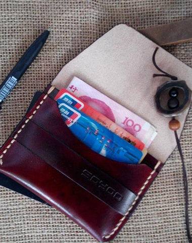 Handmade Leather Mens Slim Small Wallet Leather Card Wallets for Men