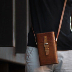 Handmade Leather Mens Small Box Bag Shoulder Bag Messenger Bag for Men