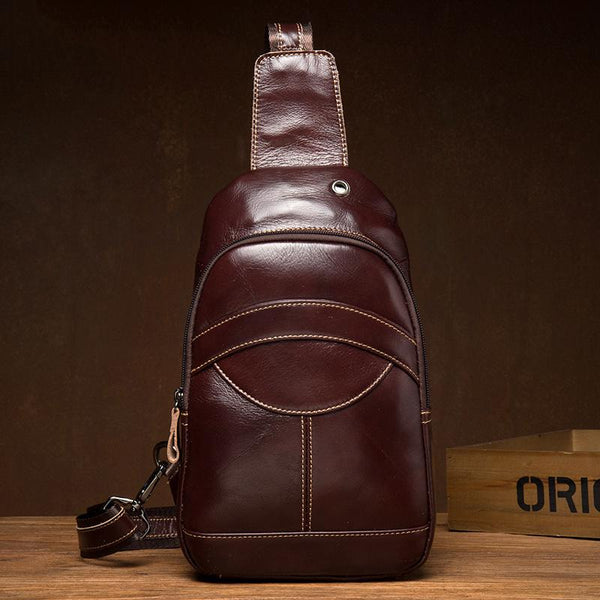 Brown Leather Mens Cool Sling Bags Yellow - Back View