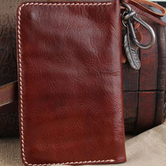 Handmade Leather Mens Long Chain Biker Wallet Cool Leather Wallet Slim Wallets for Men